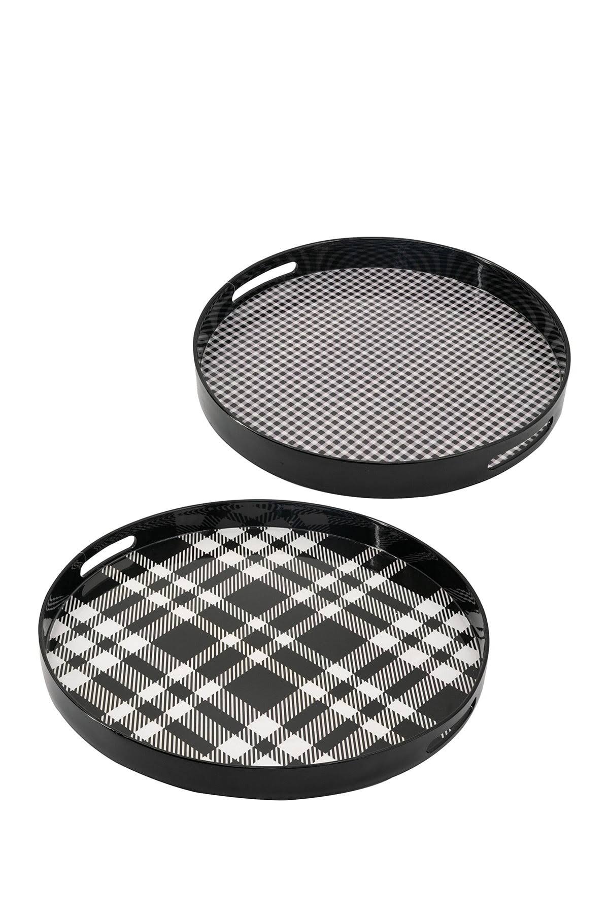 R16 Home Plaid Black Decorative Tray (Set of 2)