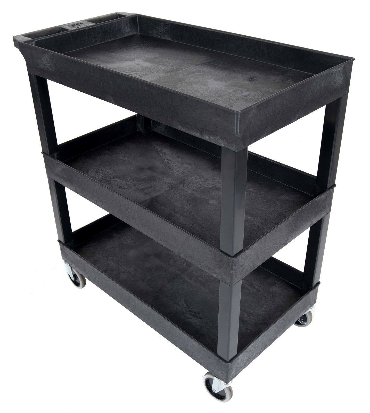Luxor 32x22 x 18x22 Tub Storage Cart 3 Shelves - Black