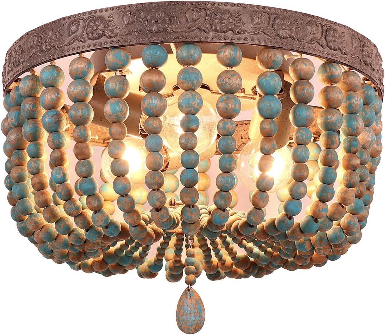 Newrays Wood Bead Grey Blue Finishing Bohemian Boho Beachy Ceiling Lights Fixtures for Entryway, Hallway, Bedroom