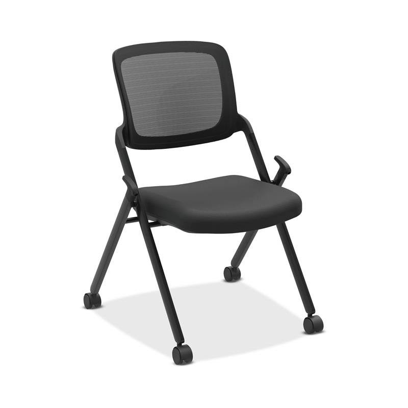 HON Assemble Mesh Back Armless Stacking Nesting Chair in Black (Set of 2)