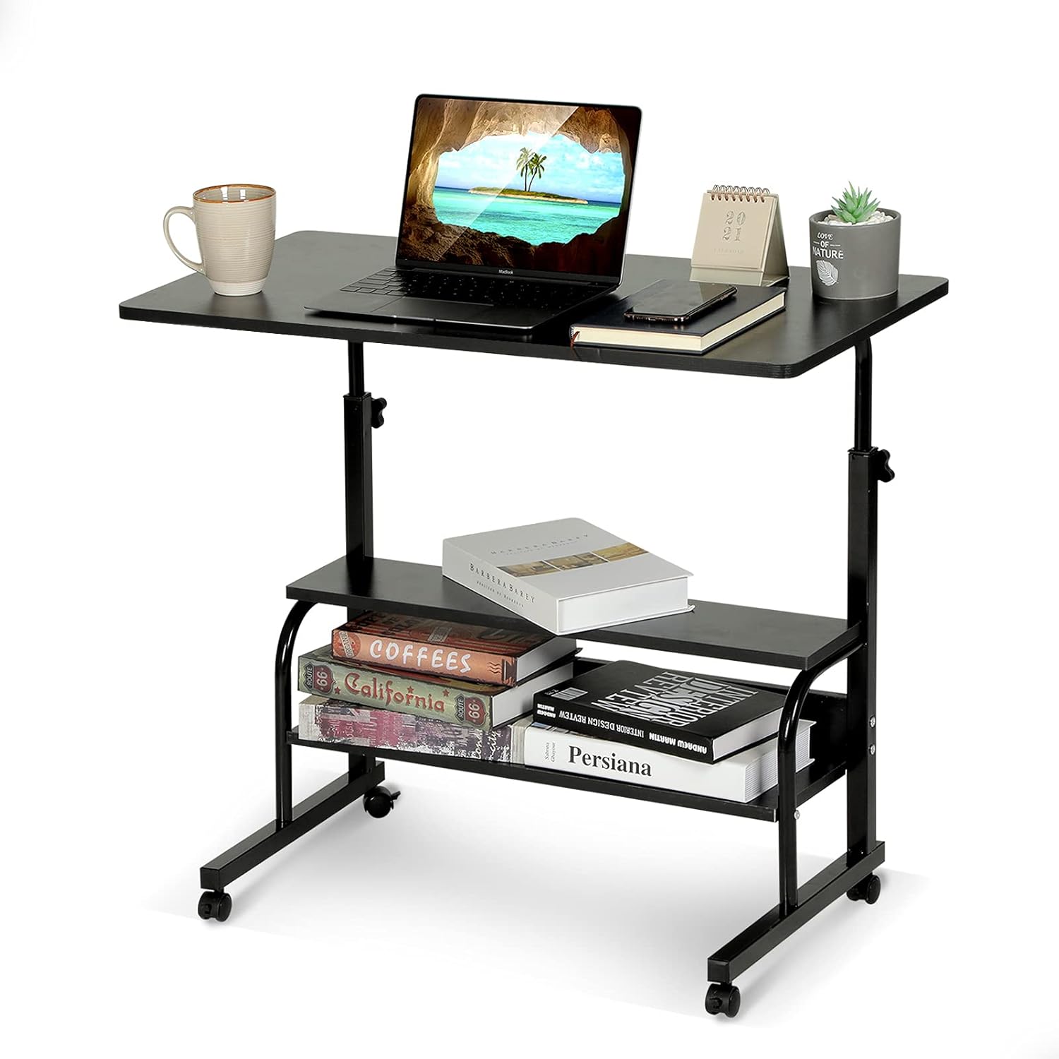 Adjustable Desk Standing Desk Small Desks for Small Spaces Portable Laptop Computer Desk Table for Bedrooms Couch Desk for Home Office Table Mobile Rolling Desk on Wheels 31.5