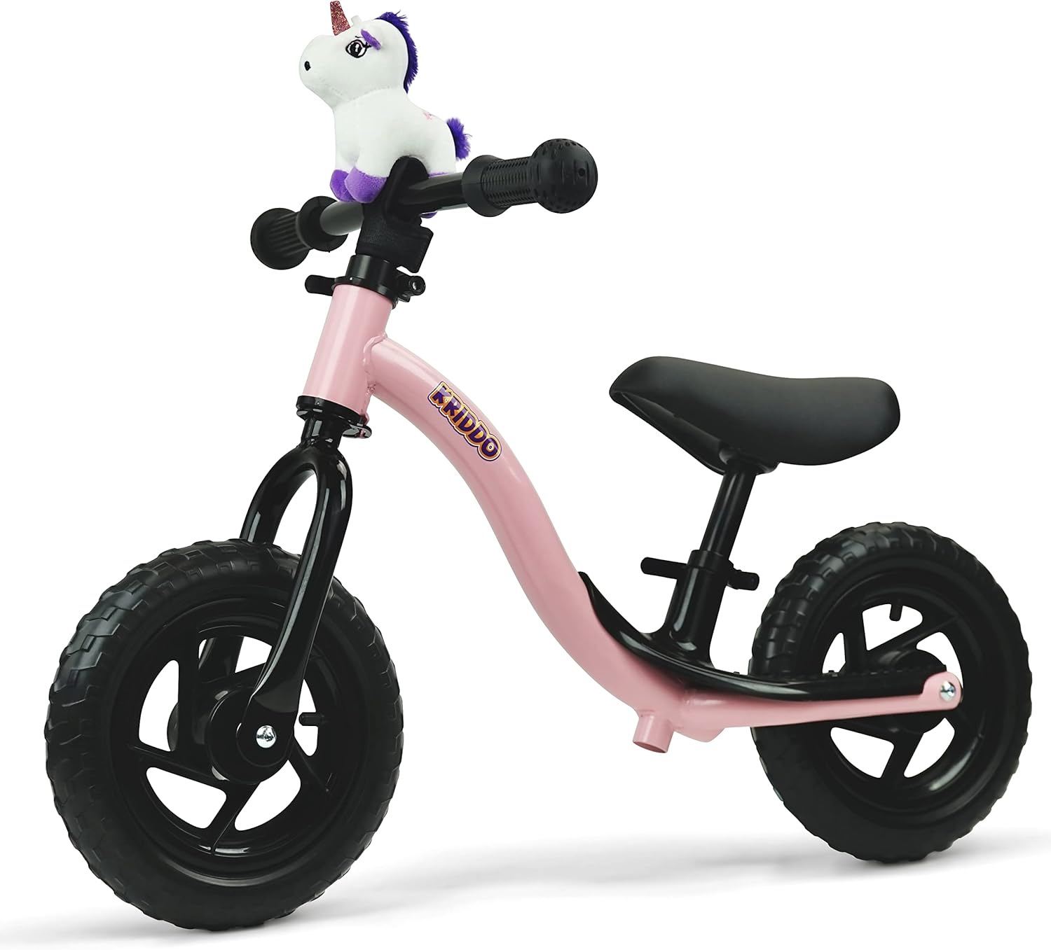 KRIDDO Toddler Balance Bike with Stuffed Animal Toy, Age 18 Months to 4 Years Old, Early Learning Interactive Push Bicycle with Steady Balancing and Footrest, Gift Bike for 2-3 Year Old