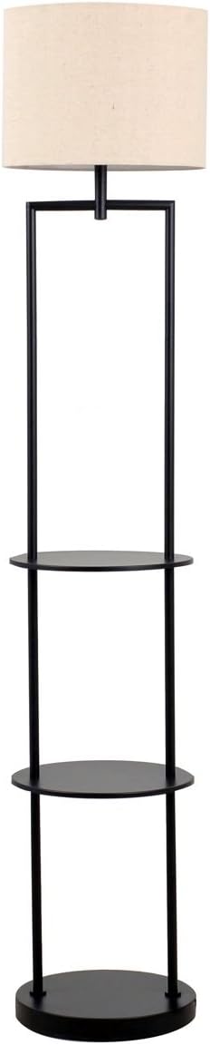 Catalina 19651-001 Mid-Century Modern Round Etagere Floor Lamp with Shelves and Linen Shade, 60