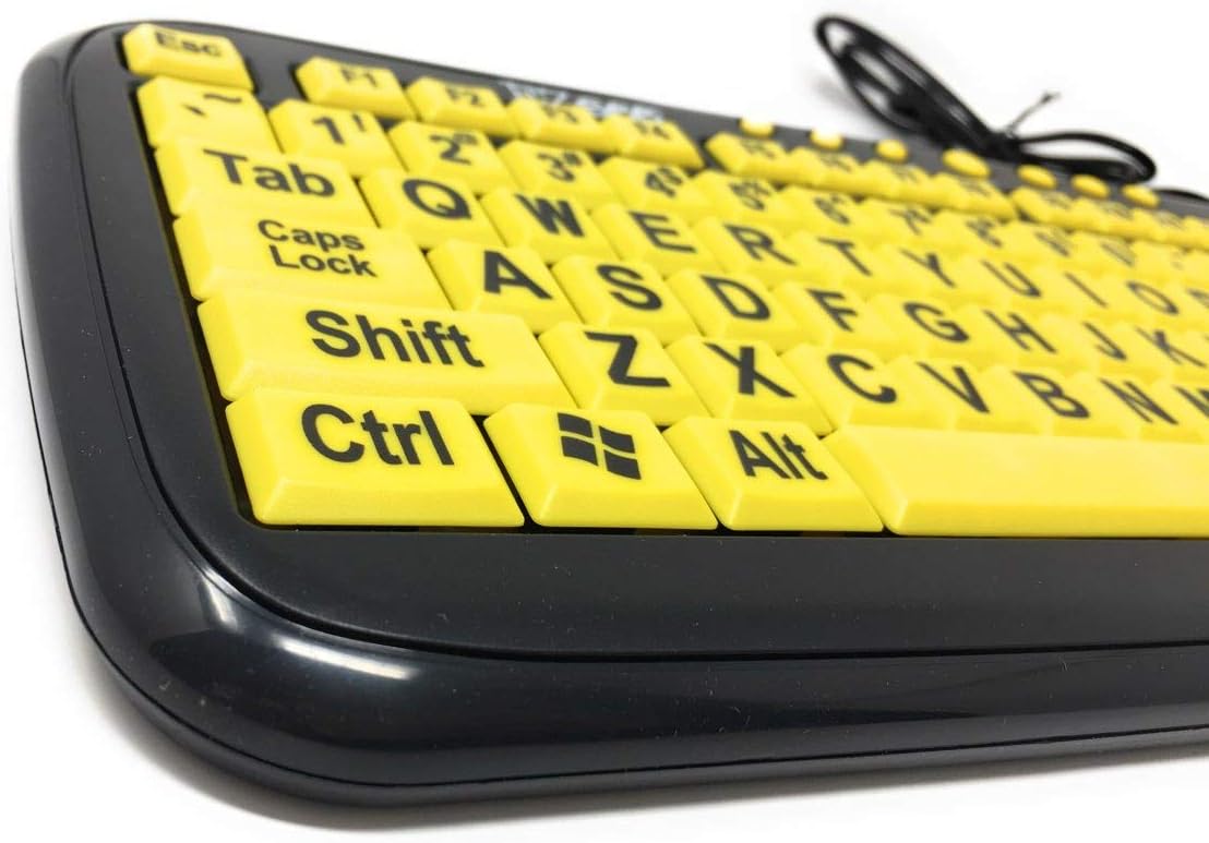 DataCal EZSee Wired USB Low Vision Keyboard - Black Characters on Yellow Keys