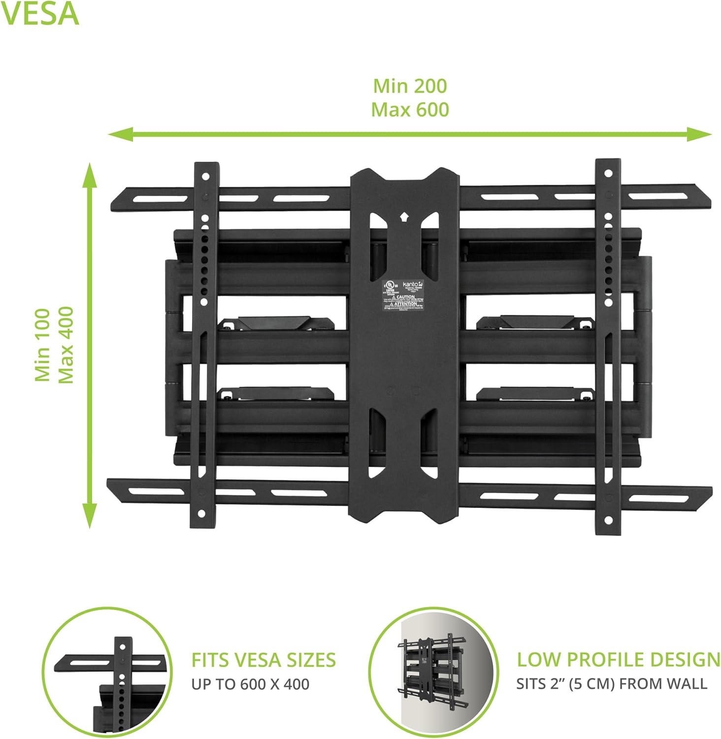 Kanto Full Motion Flat Panel TV Mount, Black (PX600)
