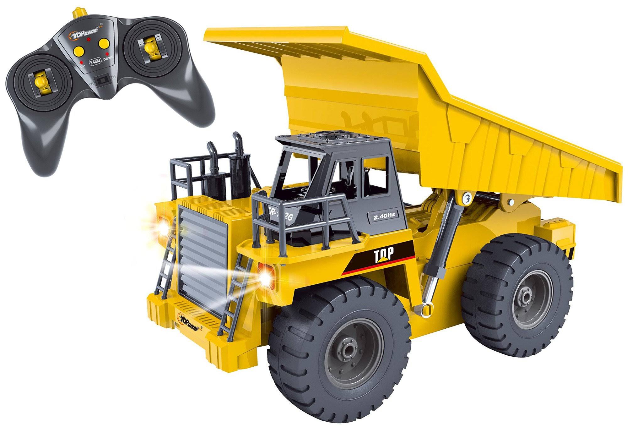 Top Race 6 Channel Full Functional Dump Truck, RC Remote Control Construction Dump Truck with Lights TR-112G