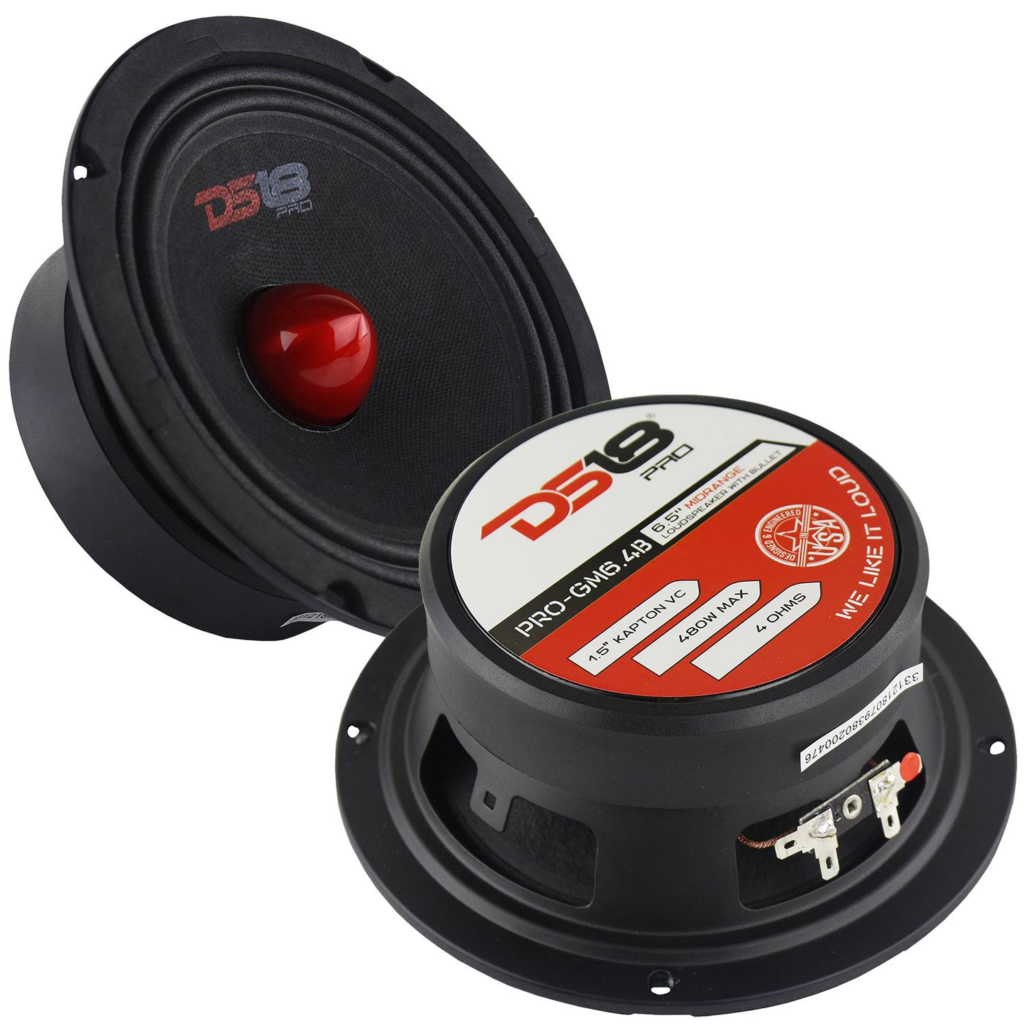 2 Pack DS18 6.5x22 inch Midrange Loudspeaker 480 Watt Max Bullet 4 Ohm PRO-GM6.4B
