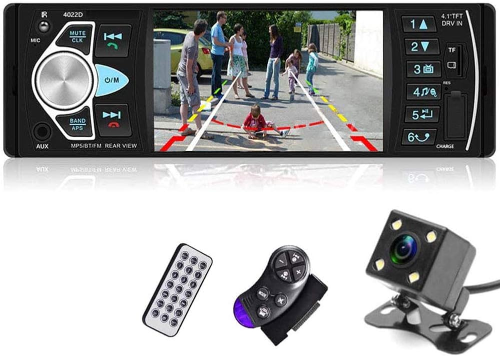 Camecho Single Din Car Stereo Radio 4.1'' Screen Parking Assistance in-Dash Bluetooth USB/SD/FM MP5 Player with Waterproof Night Vision Backup Camera Pack of 2