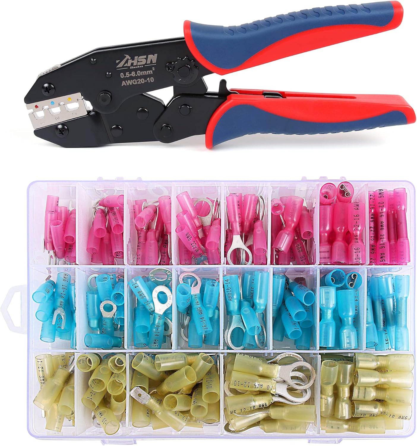 Ratcheting Wire Crimpe Kit,Zhushan Heat Shrink Crimping Tool with 250pcs Heat Shrink Wire Connector Pack of 2