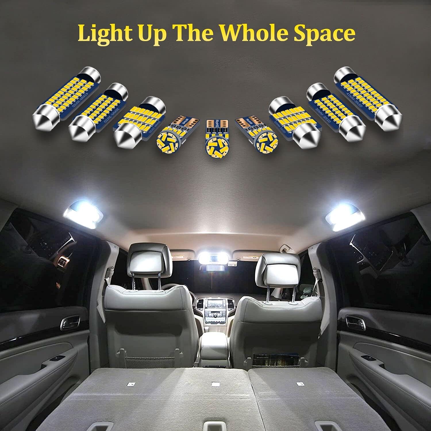 BMTxms 17Pcs Canbus LED Interior Car Lights Package Kit for Grand Cherokee WK2 2011 2012 2013 2014 2015 2016 2017 2018 Interior LED Lights + License Plate Lights (6000K White)