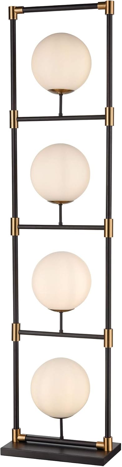 Elk Lighting D4264 Career Ladder 4-Light Floor Lamp, 14W X 8D X 59H, Matte Black, Aged Brass, White
