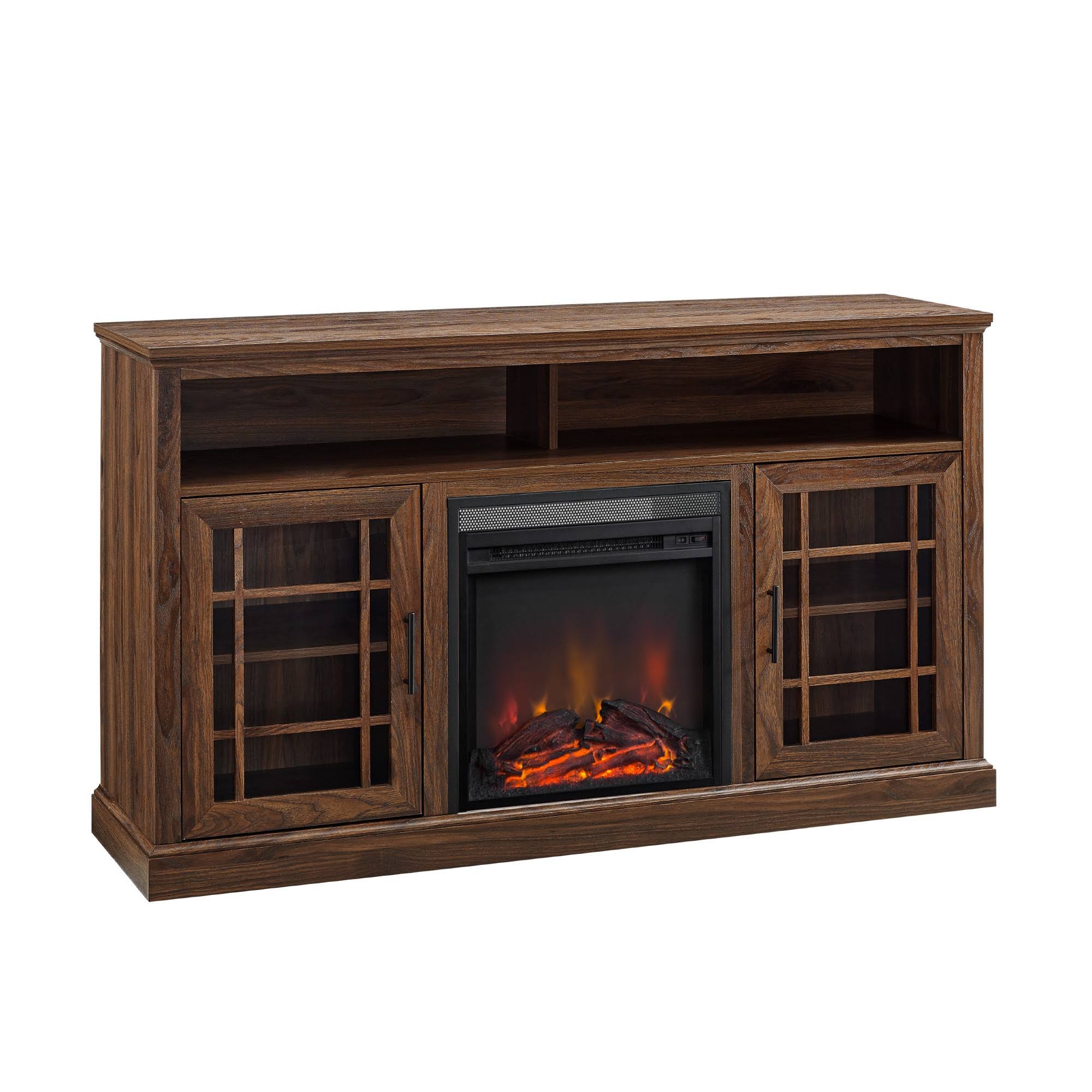 Hazel 58x22 Classic Glass Door Highboy Fireplace TV Stand - Dark Walnut