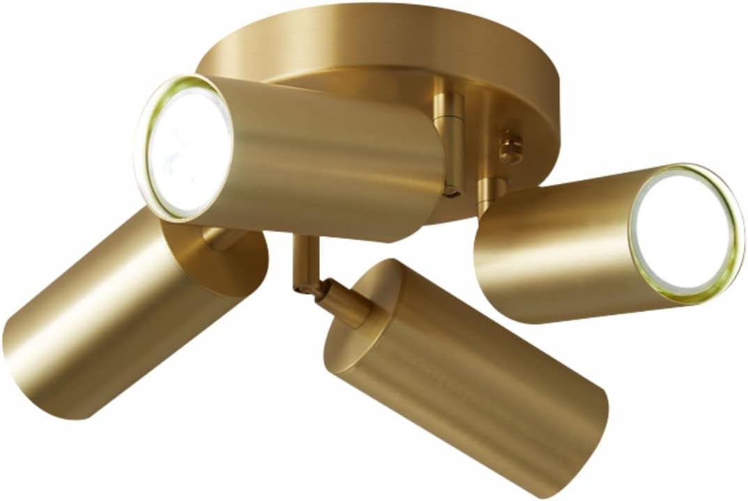 KCO Lighting Modern 4-Lights LED Track Lighting Fixture Gold Brass Track Lighting with Rotatable Head Flush Mount Ceiling Spotlight for Kitchen Living Room Bedroom