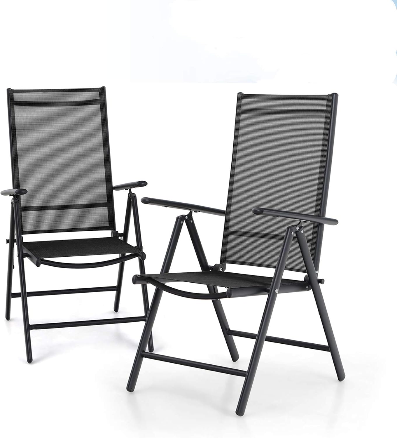 MFSTUDIO 2 PCS Folding Chairs with Arms,Portable Dining Chairs with 7 Levels Adjustable for Outdoor & Indoor, Blue Sling Back Chairs