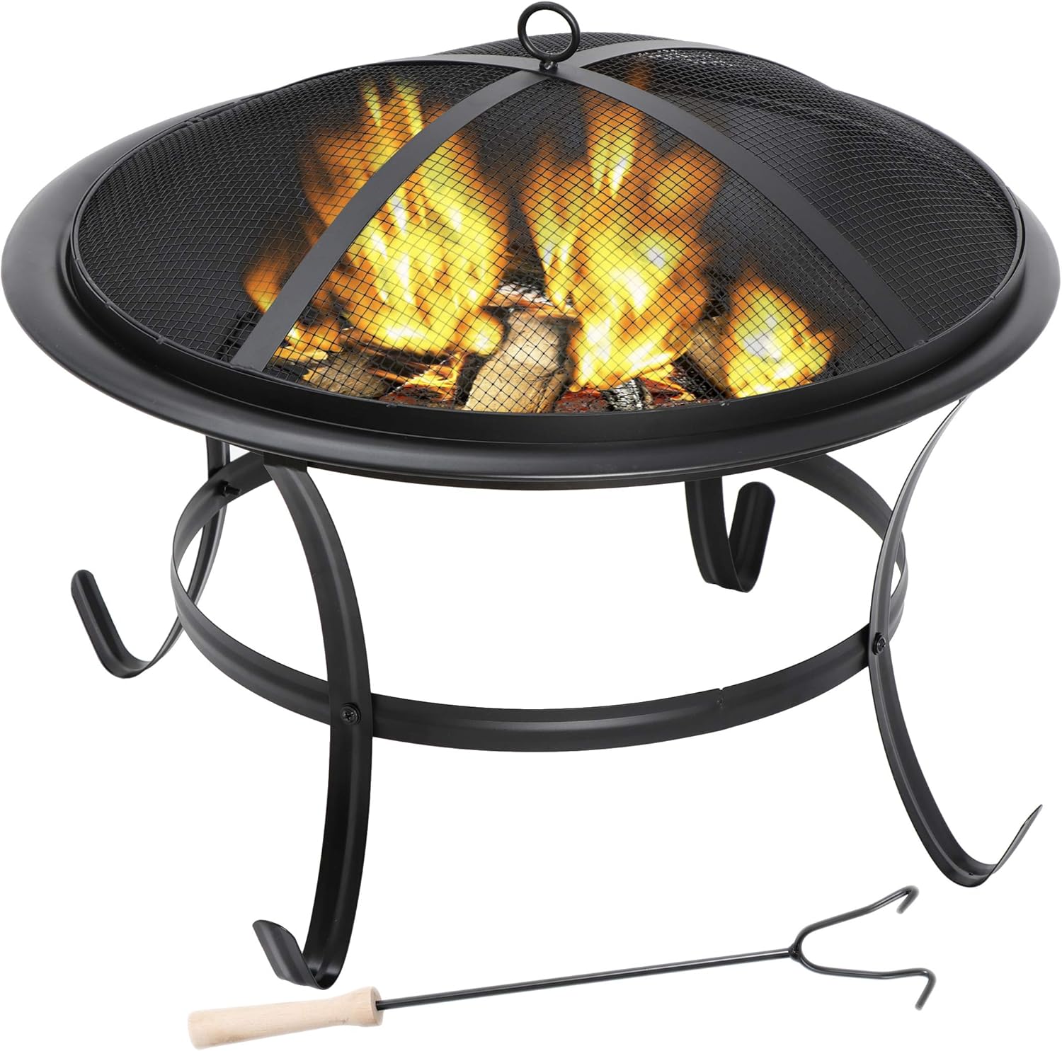 22 Inches Portable Fire Pit Outdoor Wood Burning Steel Lightweight BBQ Grill Firepit Bowl with Log Grate&Poker for Outside Patio Campfire Bonfire Backyard