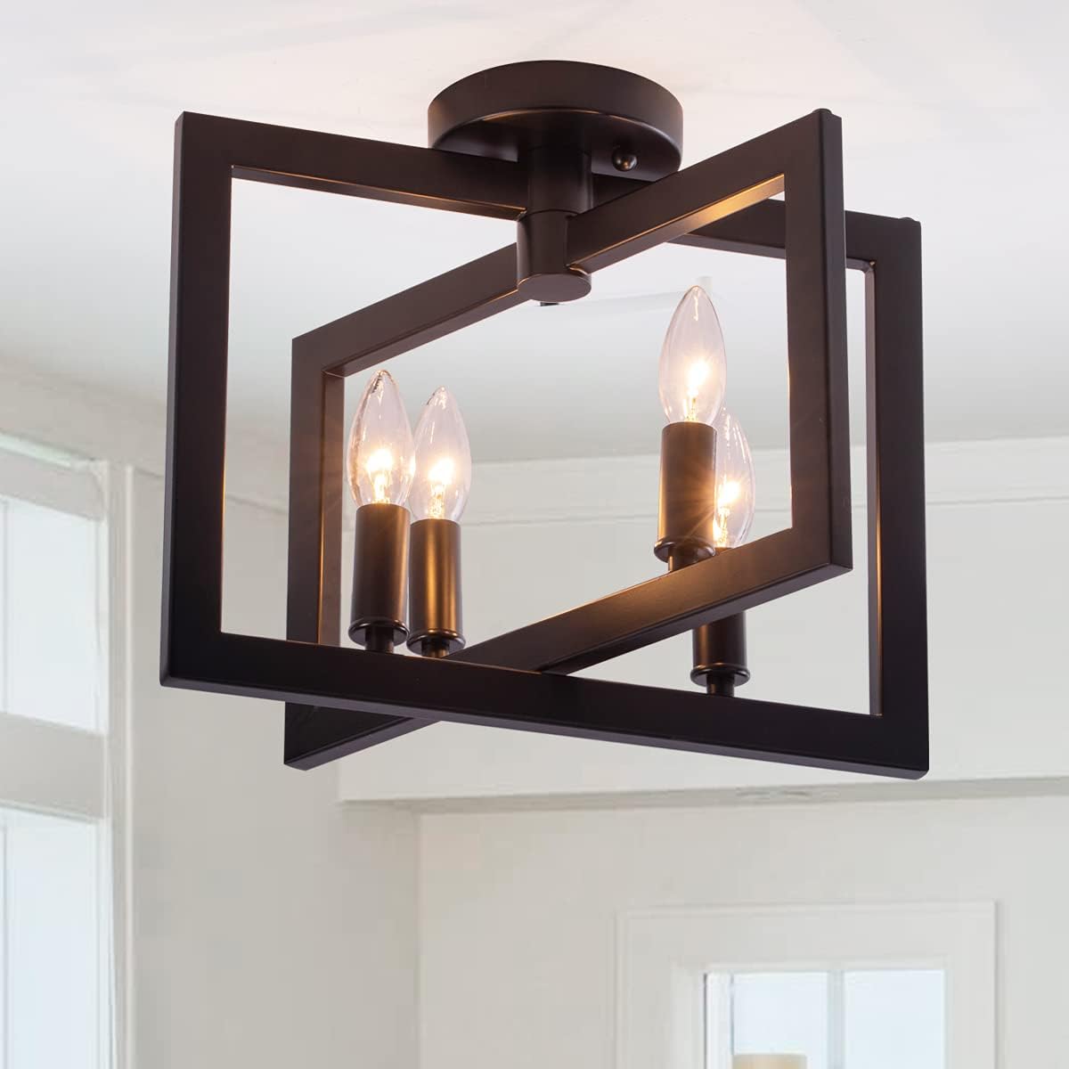 VILUXY Contemporary Geometric Flush Mount Ceiling Light Fixture with Black Shade for Hallway, Entryway, Passway, Dining Room, Bedroom, Balcony Living Room 4-Light