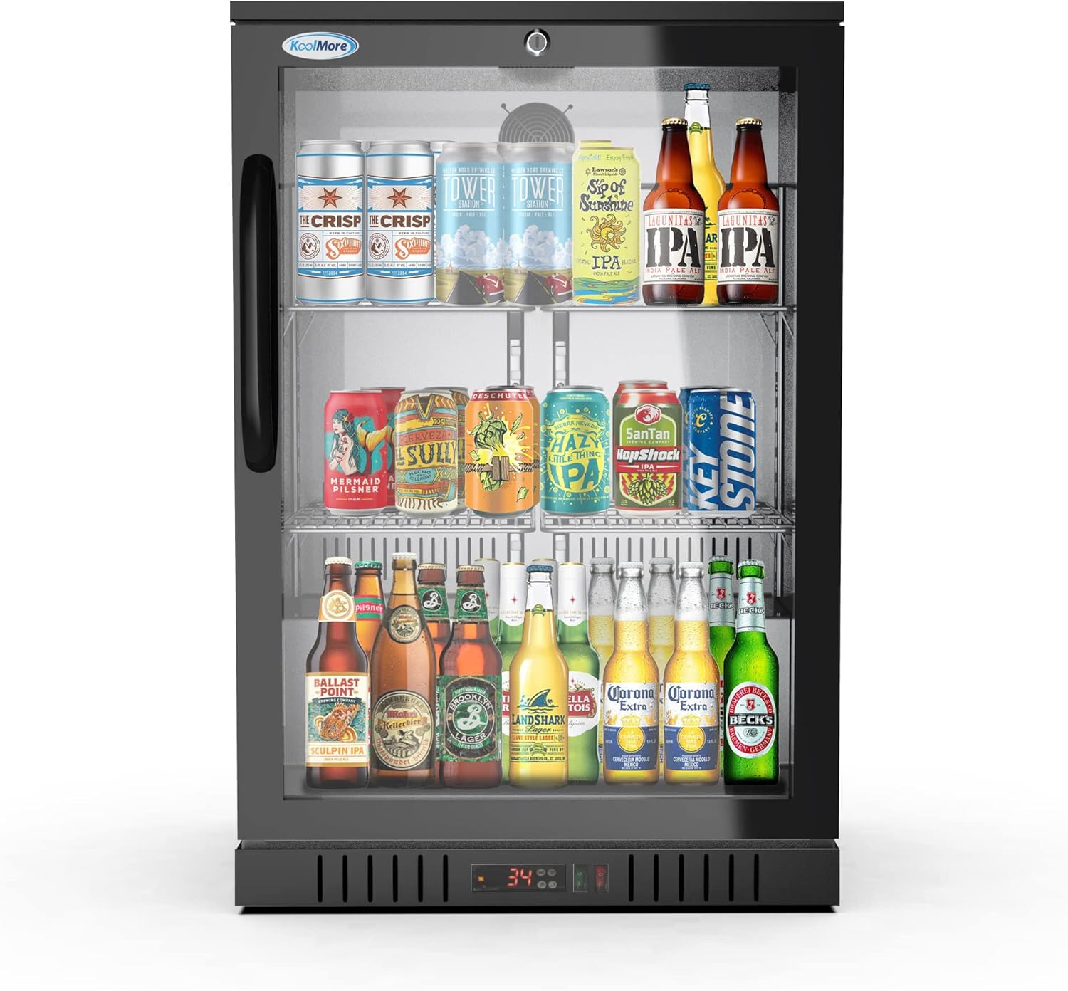 KoolMore 2 Door Stainless Steel Back Bar Cooler Counter Height Glass Door Refrigerator with LED Lighting - 7.4 cu.ft (BC-2DSW-SS), Double Door