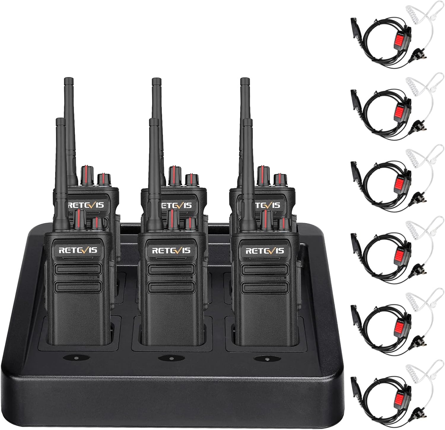 Retevis RB23 Waterproof Walkie Talkies with Earpiece,GMRS Two Way Radio Long Range,with 6 Way Multi Gang Charger,Heavy Duty Walkie Talkie for Business (6 Pack)