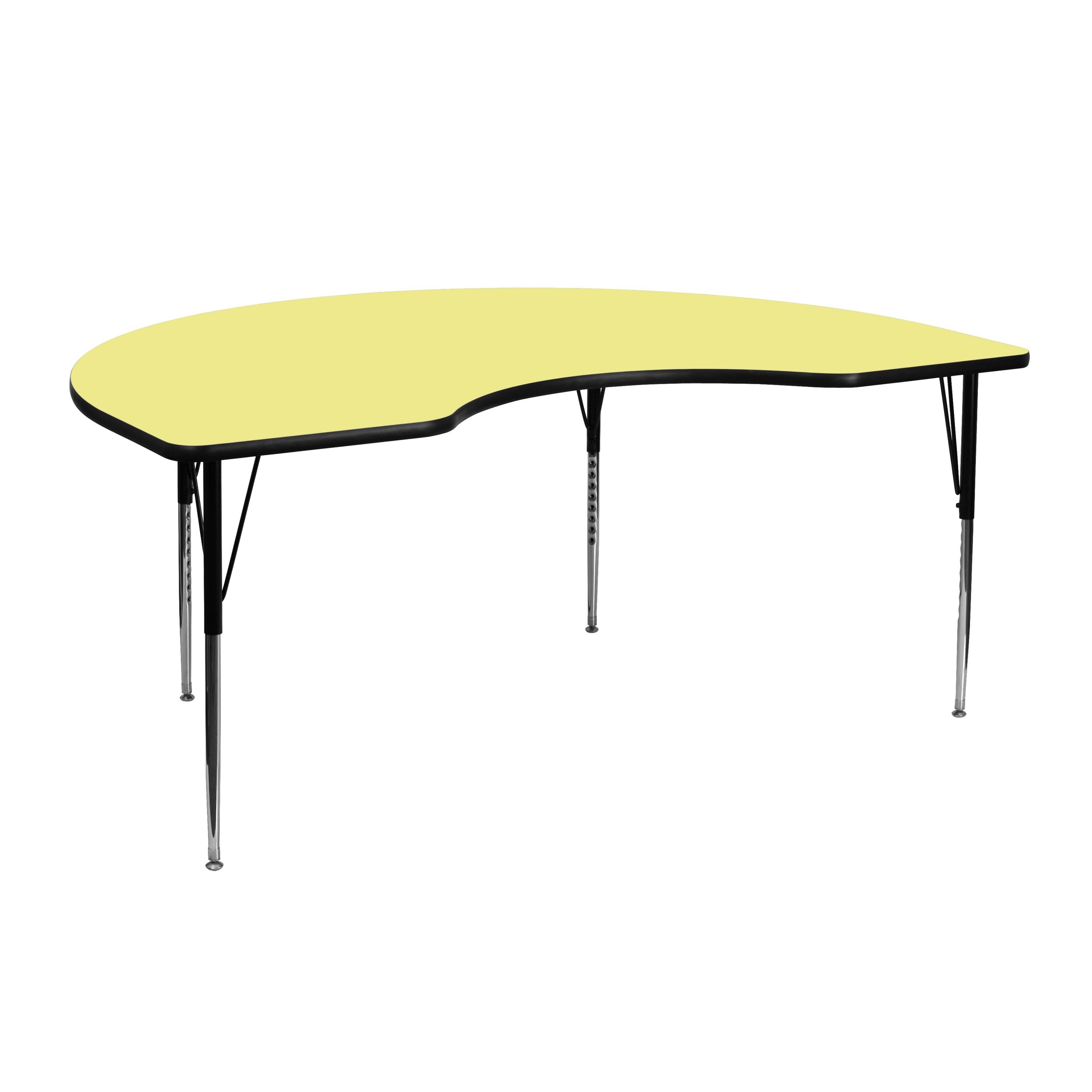 Flash Furniture 48&&W x 72&&l Kidney Yellow Thermal Laminate Activity Table - Standard Height Adjustable Legs