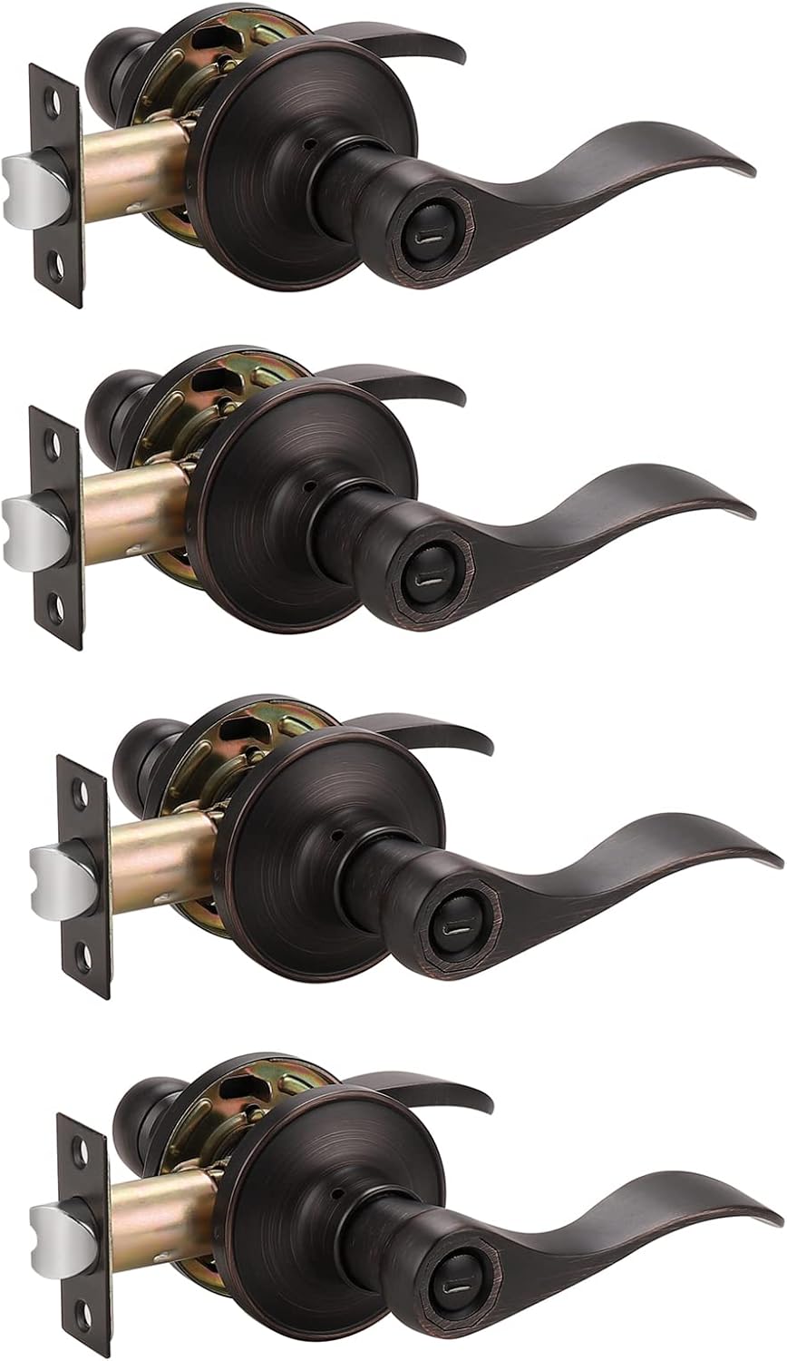 Probrico Privacy Door Levers Wave Style Handles Keyless Lock Bed Bath Door Lockset, Satin Nickel 6 Pack