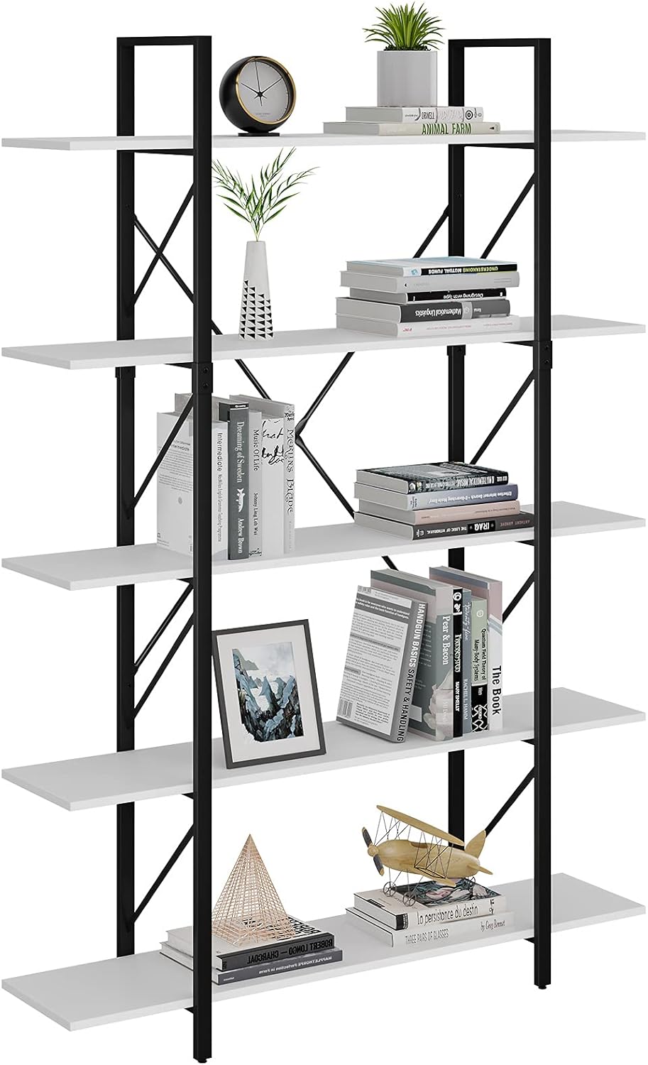 YITAHOME 5 Tier Bookcase, Artsy Modern Bookshelf, Book Rack, Storage Rack Shelves in Living Room/Home/Office, Books Holder Organizer for Books/Movies - White