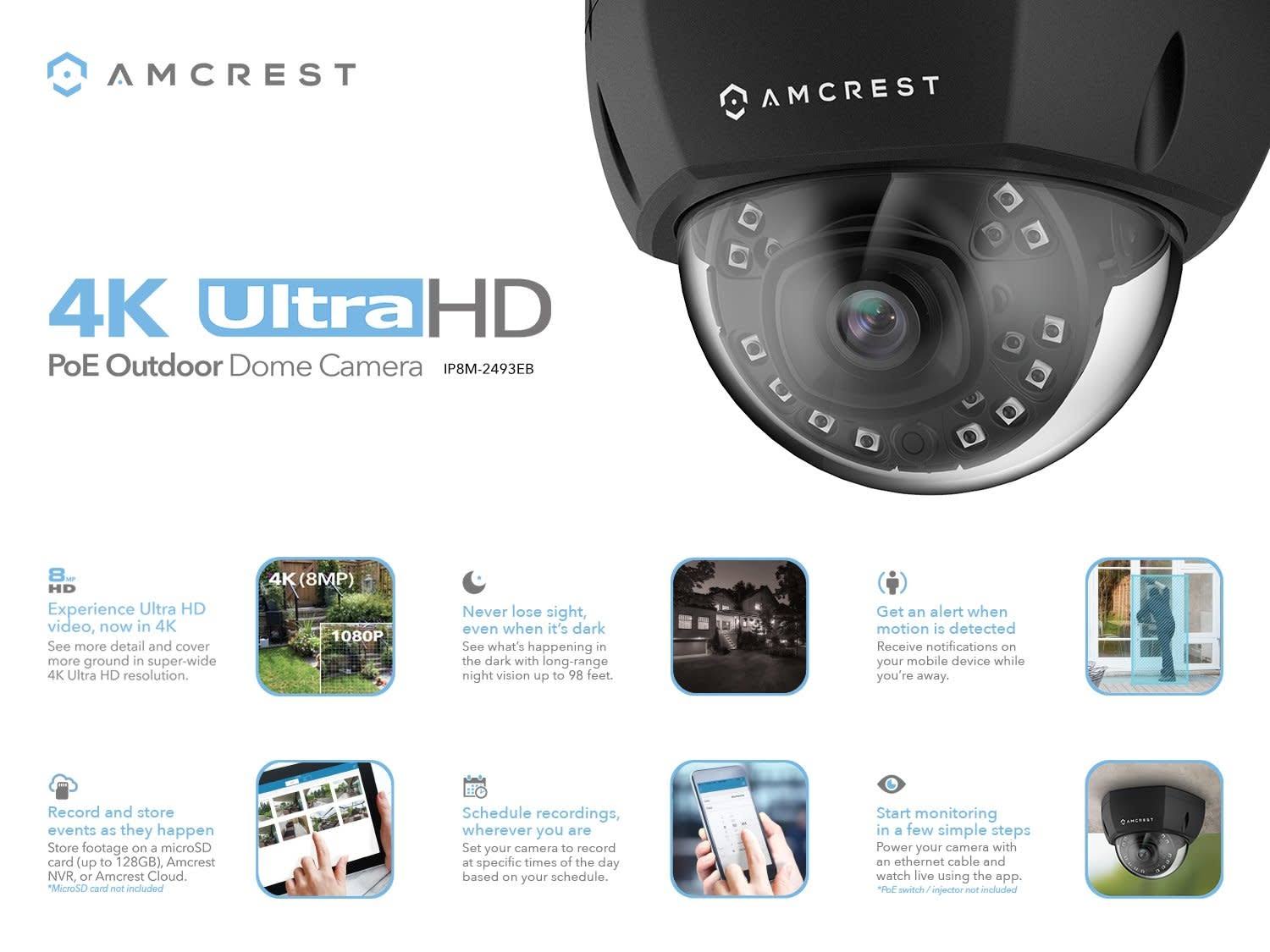 Amcrest UltraHD 4K PoE IP Dome Security Camera Black, IP8M-2493EB