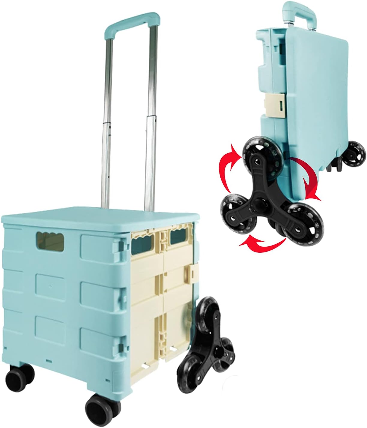 LEKEA Stair-Climber Foldable Utility Rolling Cart Crate on Wheels Collapsible Teacher Hand Cart with Wheels and Handle for Office, School and Home Use Pink