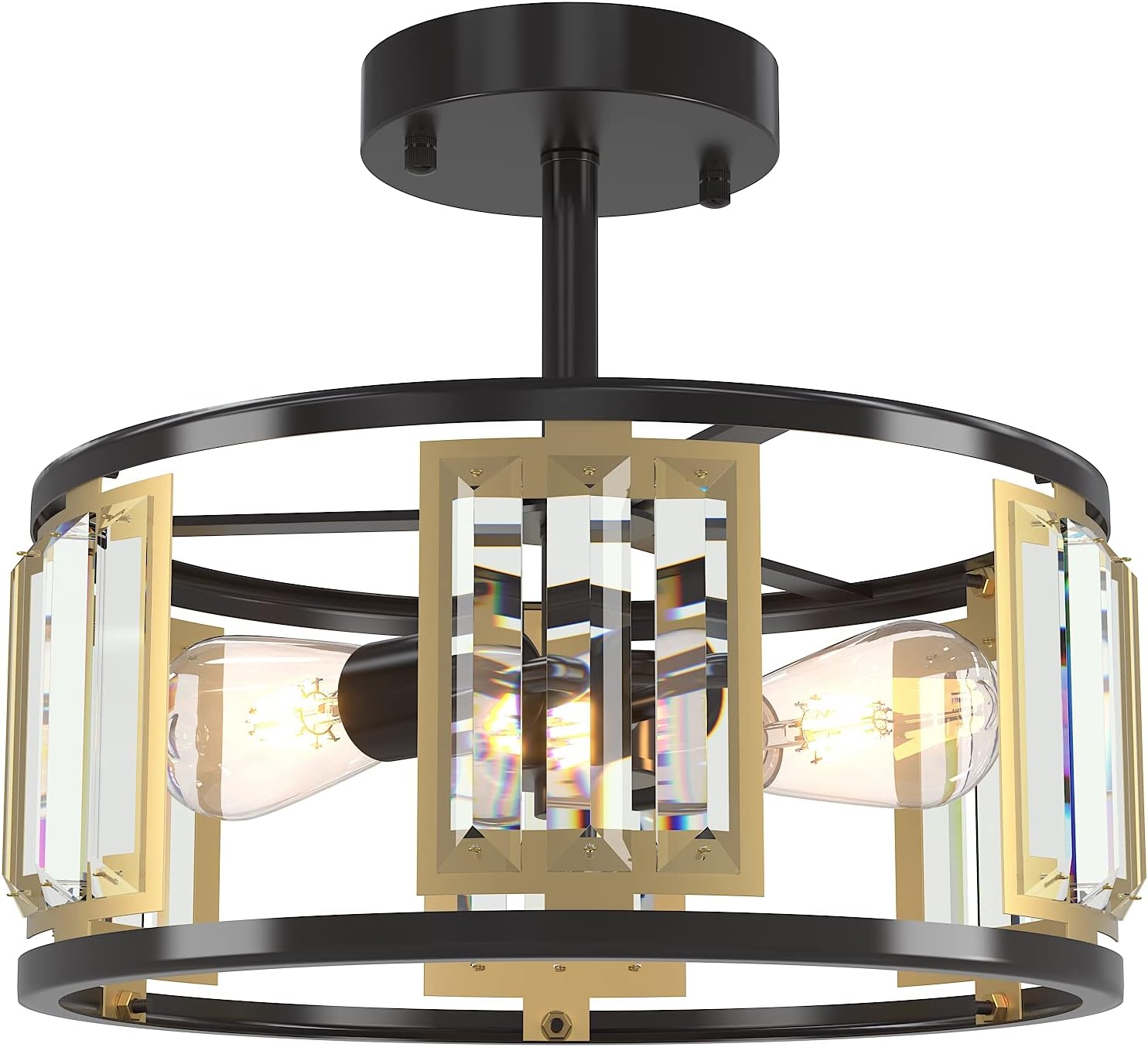 Crystal Ceiling Light Fixture Flush Mount ，Black Farmhouse Light Fixtures ,Kitchen Light Fixtures , Hallway Light Fixtures Ceiling, Black Ceiling Lights for Bedroom, Balcony, Farmhouse, Dining Room