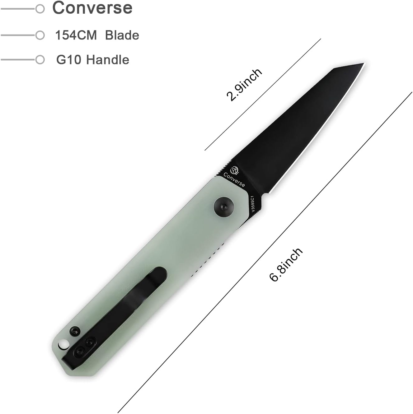 Kizer Converse Folding Knife, Black 154CM Steel Blade and Transparent Color G10 Handle Front Flipper Knife, V3595C1