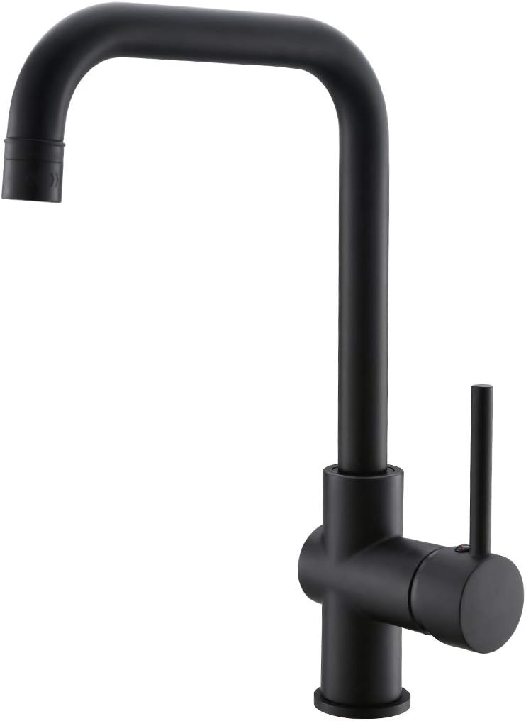 WANMAI Commercial Kitchen Faucet, Single Handle 360 Degree Rotation Bar Sink Faucets with Solid Brass Body & Ceramic Valve, Matte Black