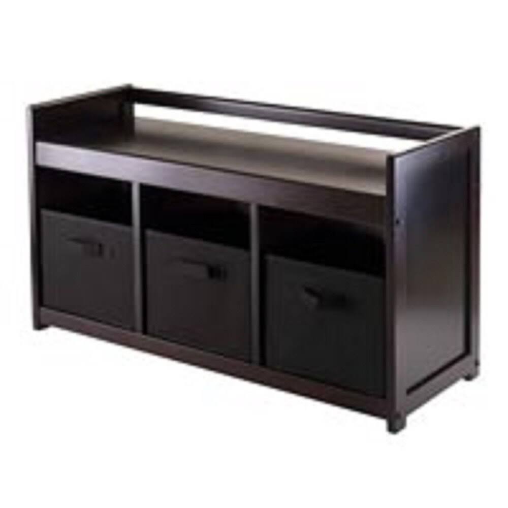 20.75&rdquo; Dark Brown and Black Storage Bench with Three Foldable Fabric Basket