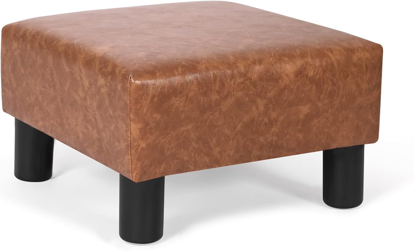 Asense Footrest Stool Small Modern Fabric Square Footstool Ottoman for Living Room Bedroom (Blue) Pack of 2