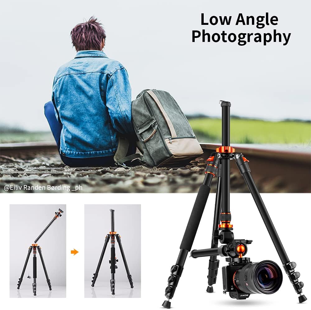 K&F Concept 78 inch DSLR Camera Tripods with Magnesium Alloy Rotatable Multi-Angle Center Column,Load Capacity up to 22lbs/10kg