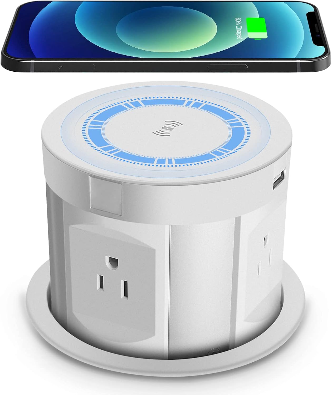 Automatic Pop Up Power Strip,Retractable Recessed Power Strip,Pop Up Power Strip 4 Outlets,with Wireless Charger,2 USB Charging Ports for Office Table and Workshop (Black)