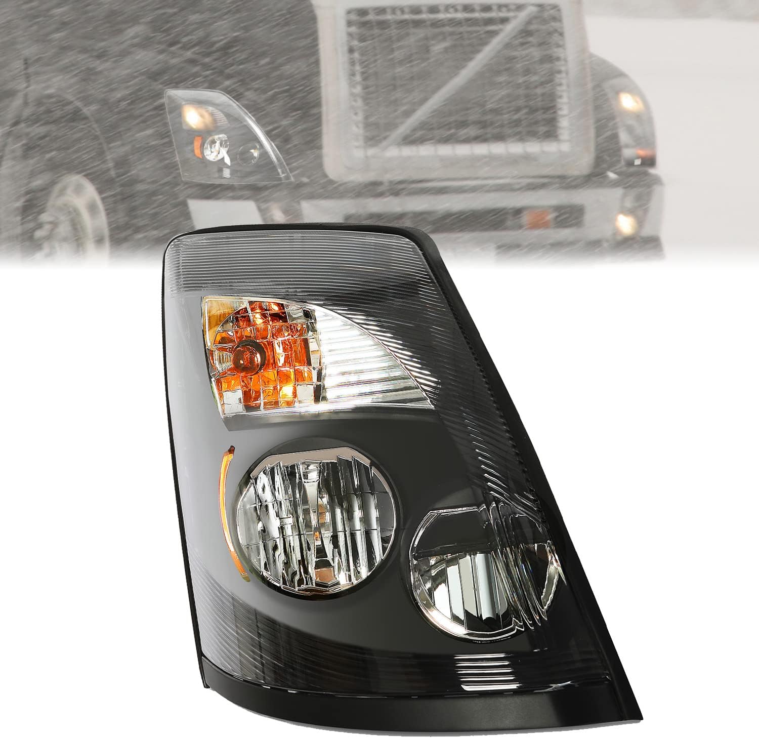 Kojem LED Headlight Right Compatible with 04-17 Volvo VNL, VNX Black Headlamp Passenger Side