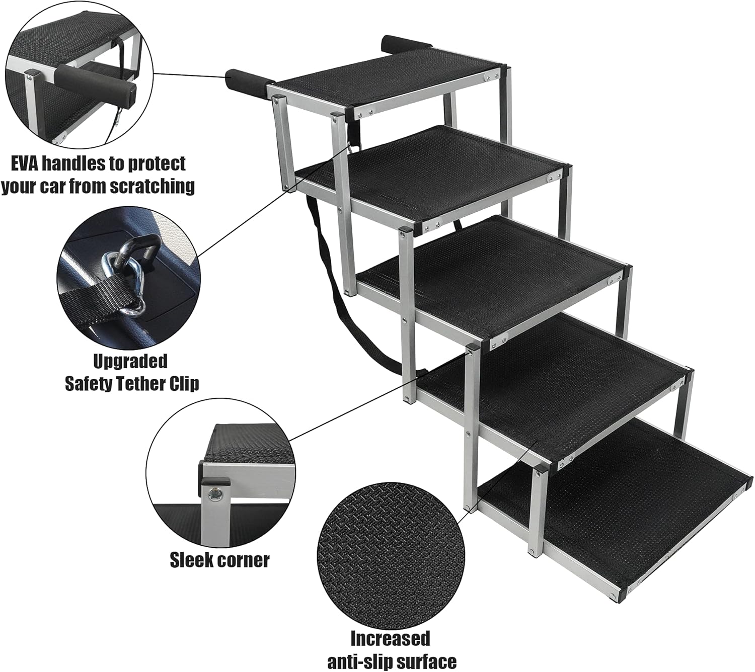 YEP HHO Dog Steps for Large Dog, Lightweight Aluminum Foldable Pet Ladder Ramp with Nonslip Surface for High Beds, Trucks, Cars and SUV, Supports 150-200 Lbs