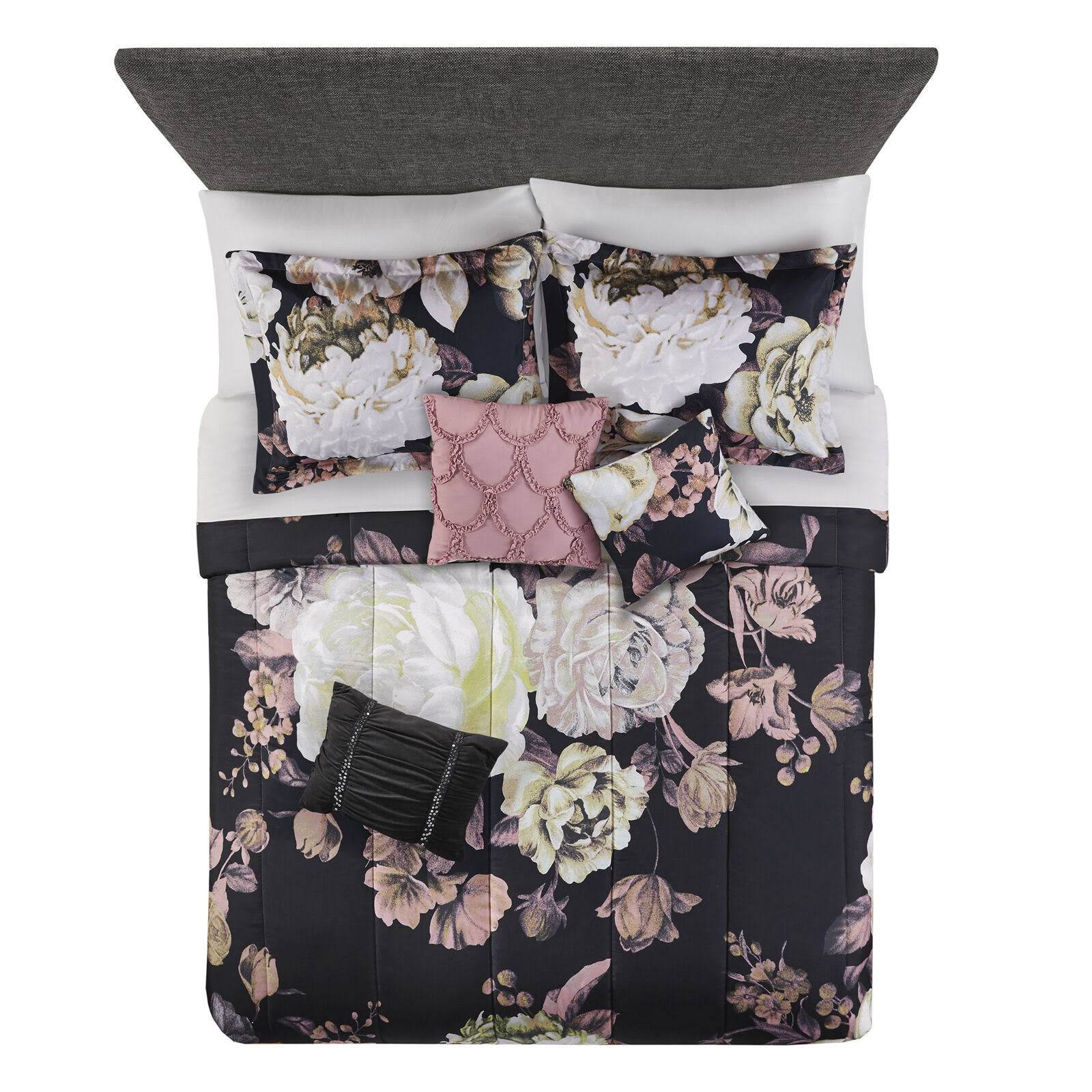 Mainstays Black Floral 10-Piece Bed in A Bag Bedding Set w/ Sheet Set, King
