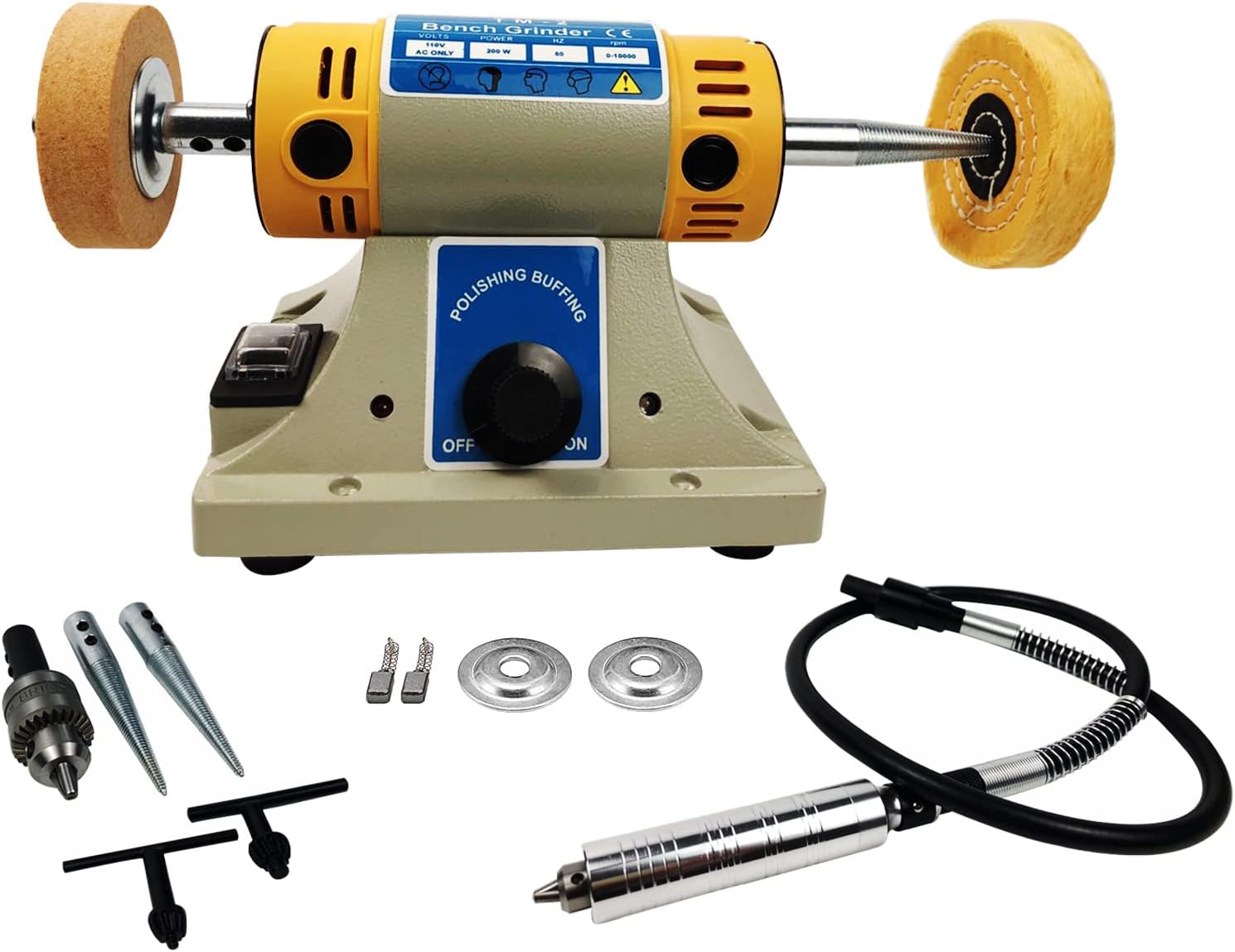 Bench Buffer Polisher 350W Mini Jewelry Rock Polishing Grinding Buffer Machine, Variable Speed 0~10000 RPM