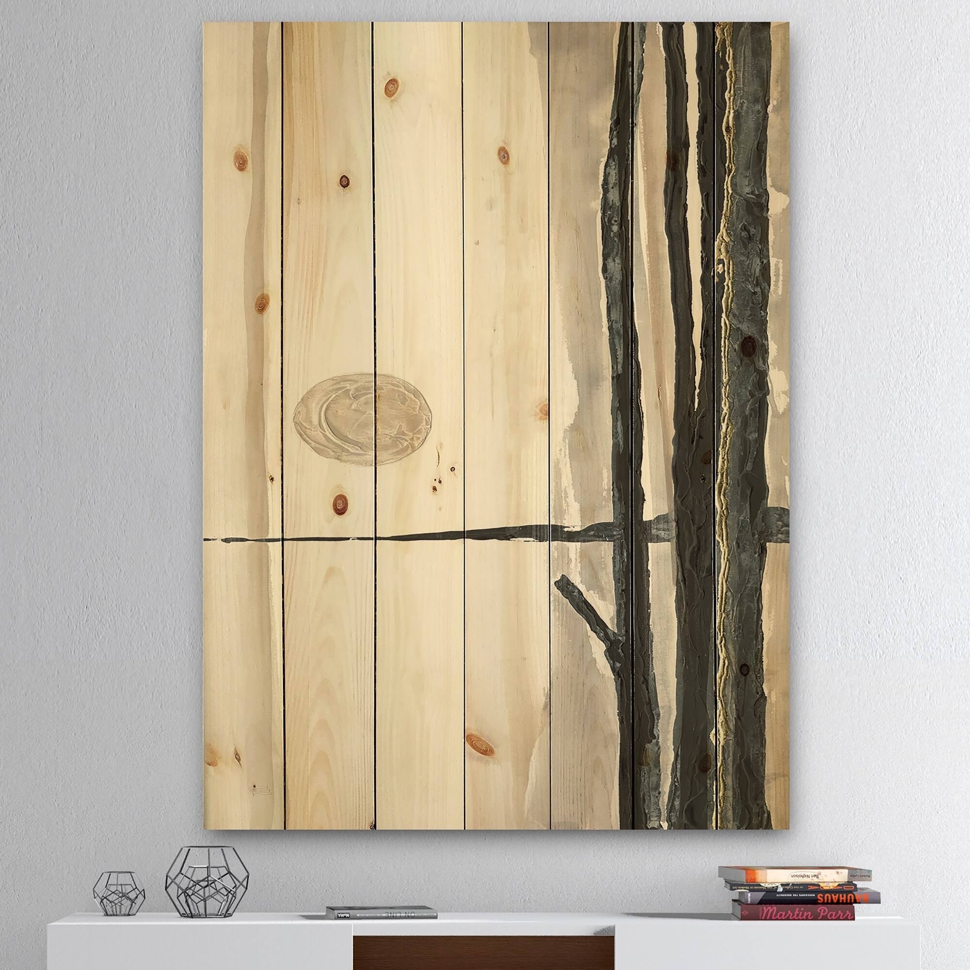 Designart &Forest Silhouette I& Modern Farmhouse Print on Natural Pine Wood - Black - 34 in. Wide x 44 in. High