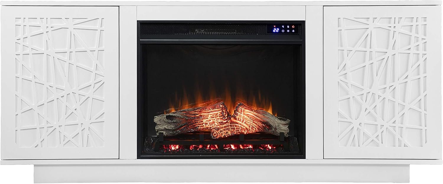 SEI Furniture Delgrave Electric Media Fireplace w/ Storage, New White