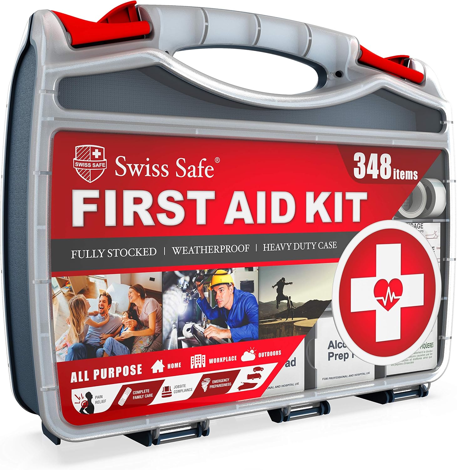 Swiss Safe 2-in-1 Hardcase First Aid Kit (348 Piece) + Bonus Mini Kit (32 Piece), Survival Preparedness for 50 People Pack of 2