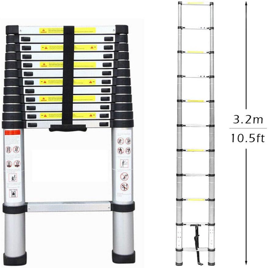 10.5FT Sturdy & Durable Ultra-Light Aluminum Ladder Telescopic Ladder Single Side Extension 11-Step Aluminum Stretchable Practical Tool for Many Working Areas