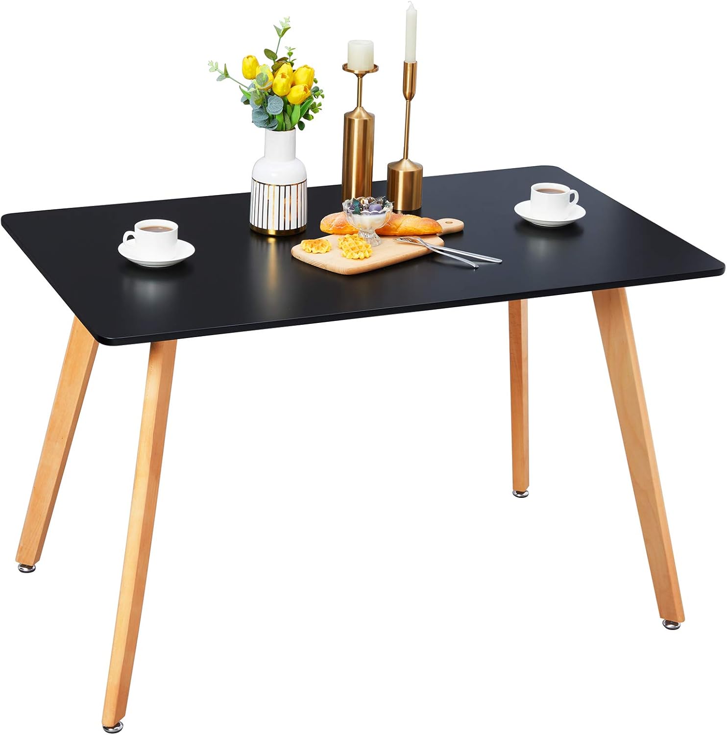 GreenForest Dining Table Modern Kitchen Table Rectangular Top with Solid Wood Legs 47.2 x 27.6 x 30 Inch, Black