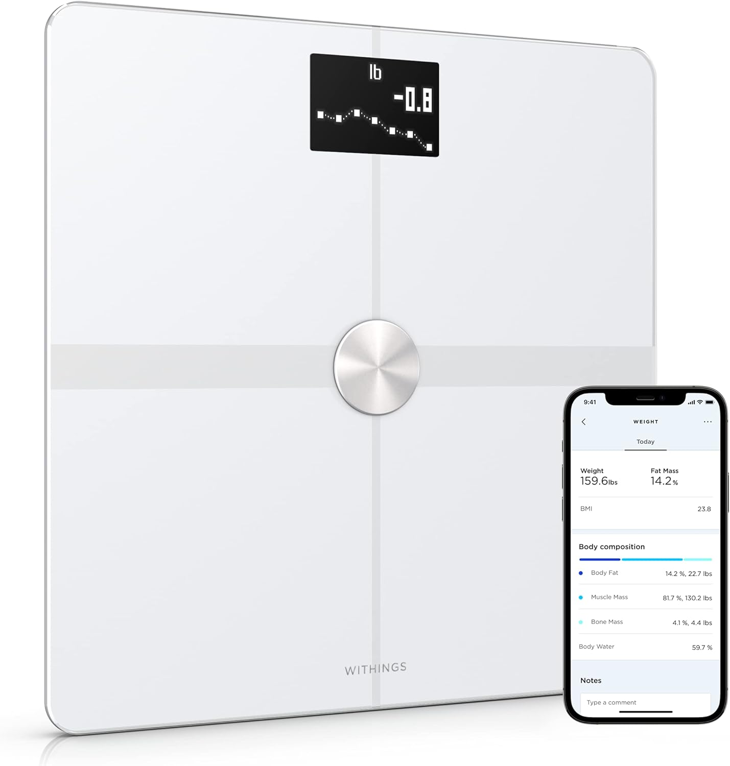 Withings Body+ - Digital Wi-Fi Smart Scale with Automatic Smartphone App Sync, Full Body Composition Including, Body Fat, BMI, Water Percentage, Muscle & Bone Mass, with Pregnancy Tracker & Baby Mode