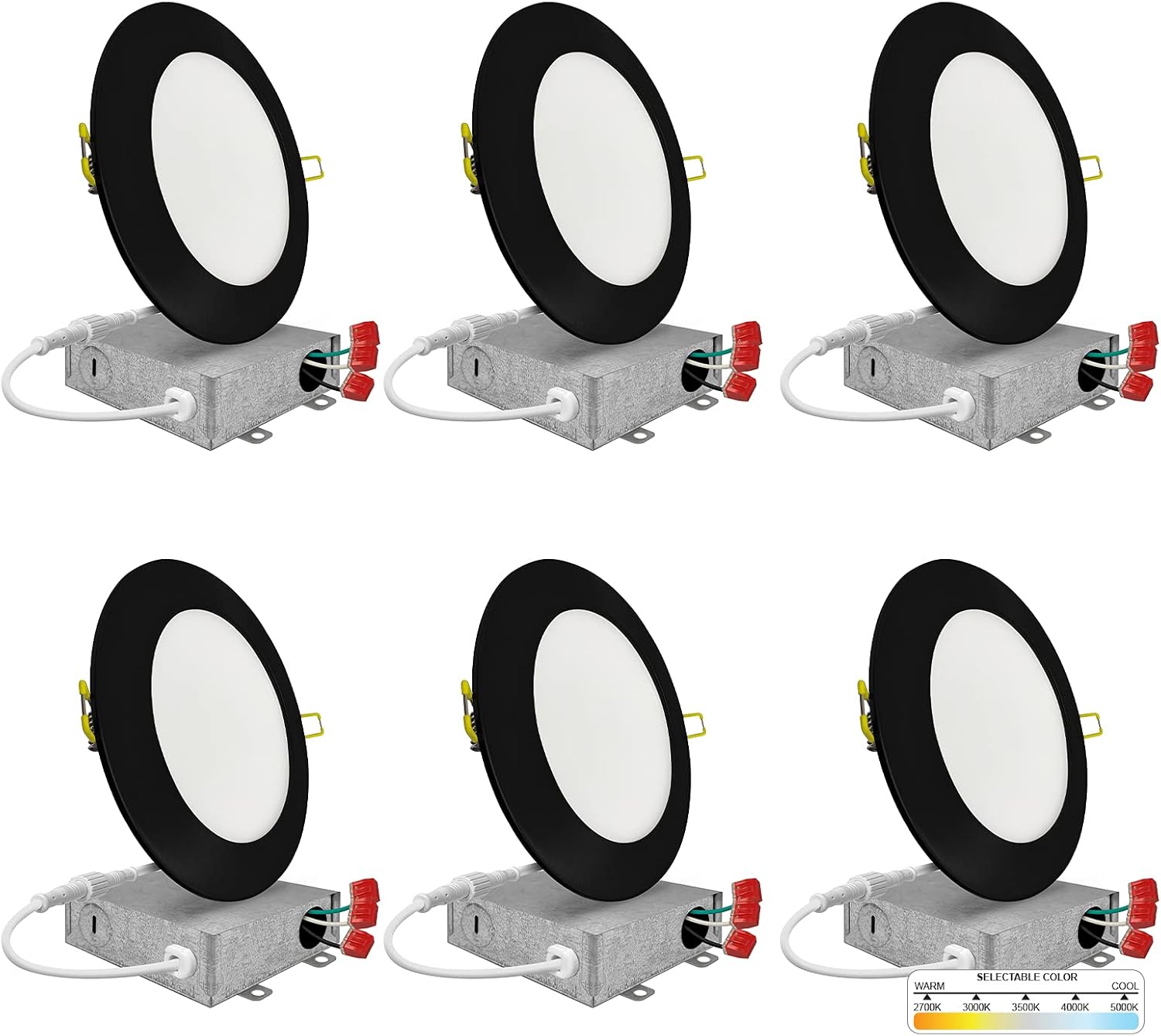 NUWATT 3&rdquo; Round LED Downlight 12 Pack, 6W Dimmable LED Ceiling Light, 5-in-1 CCT, Recessed Trim & J Box (White Trim)