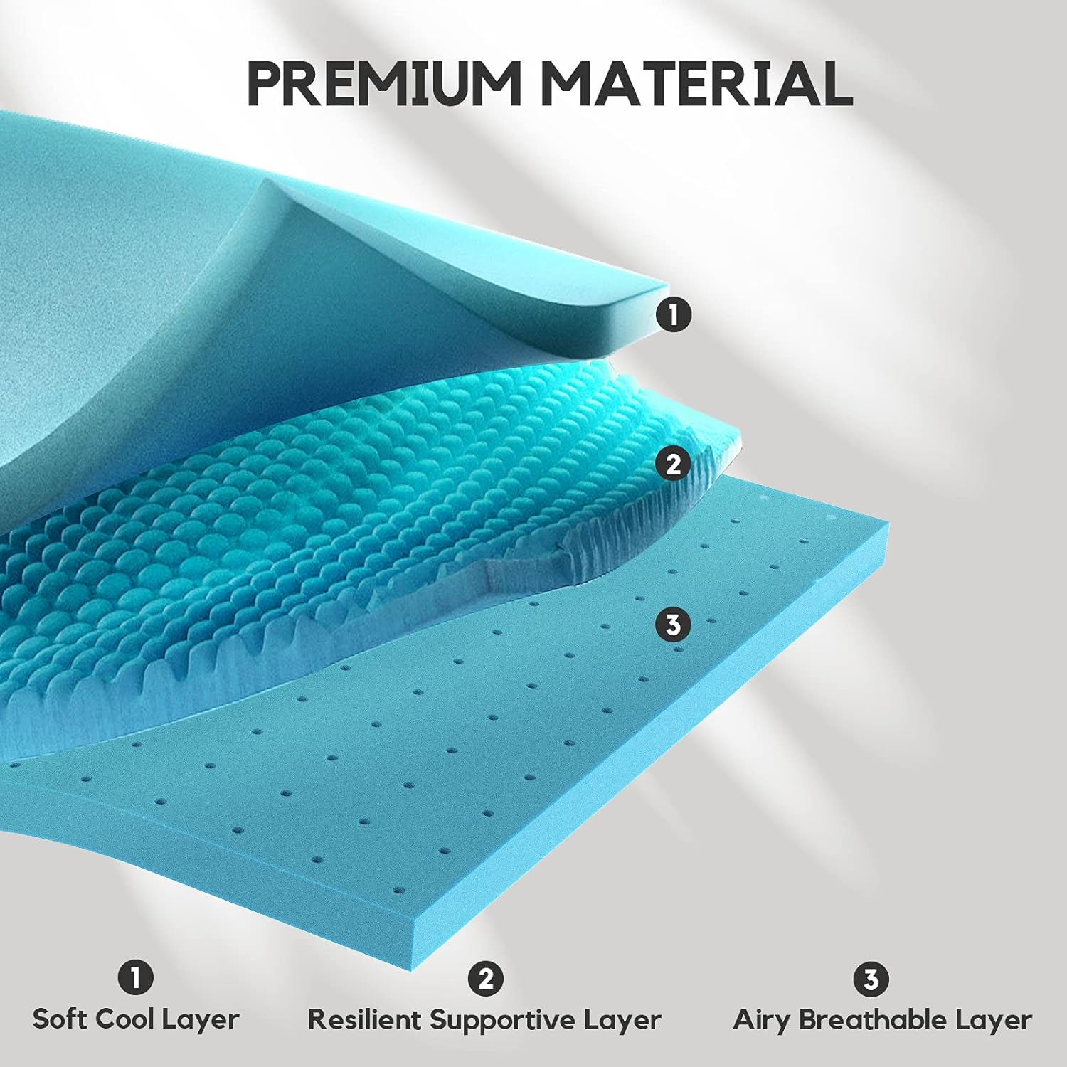 Marsail 3 Inch Memory Foam Mattress Topper, Cooling Gel Ventilated Design, CertiPUR-US Certified, Full Pack of 2