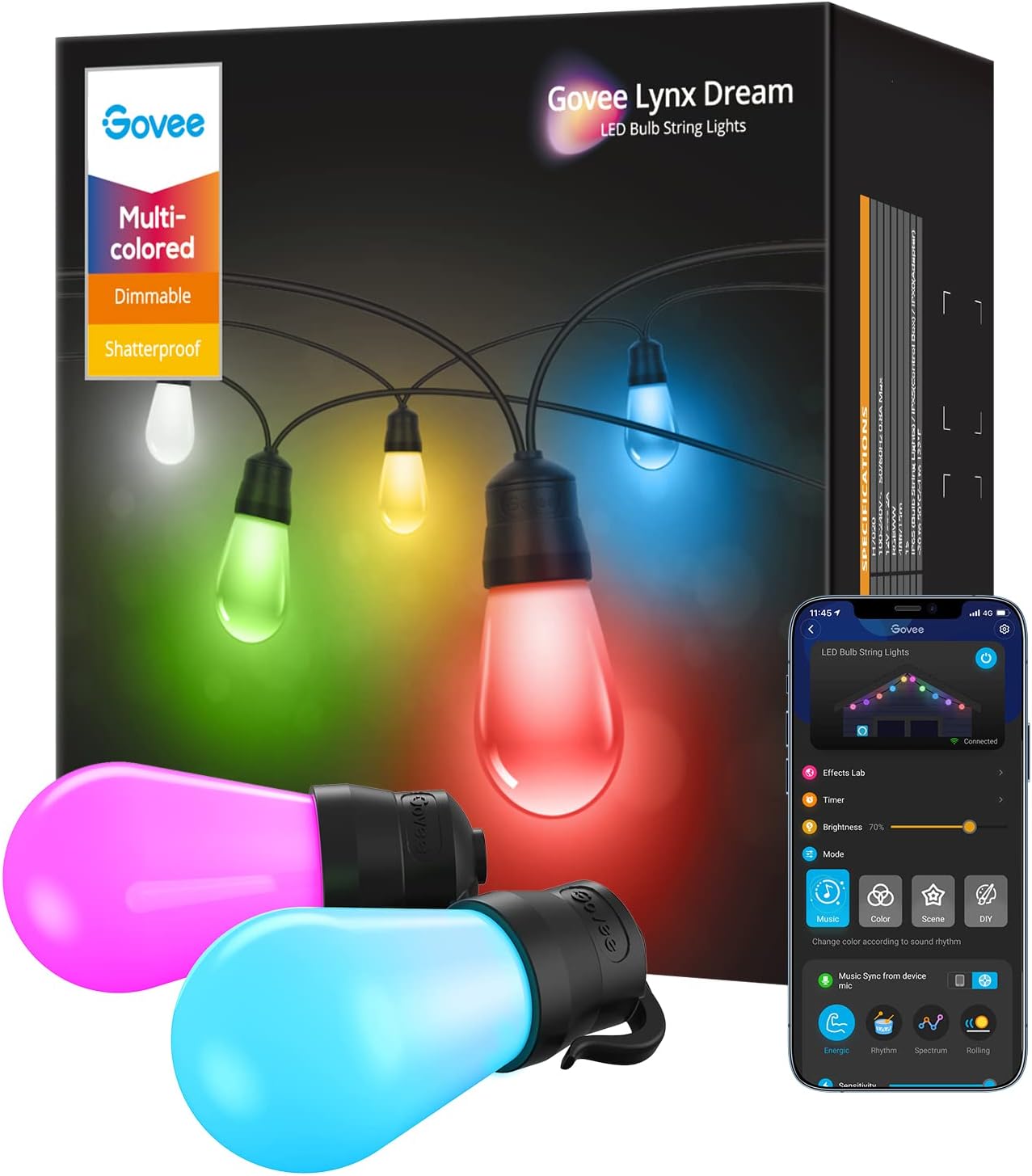 Govee Smart Outdoor String Lights, RGBIC Warm White 48ft LED Bulbs, WiFi Patio Lights Work with Alexa, APP Control, IP65 Waterproof, 40 Scene Modes, Dimmable for Garden, Backyard, Balcony, Party