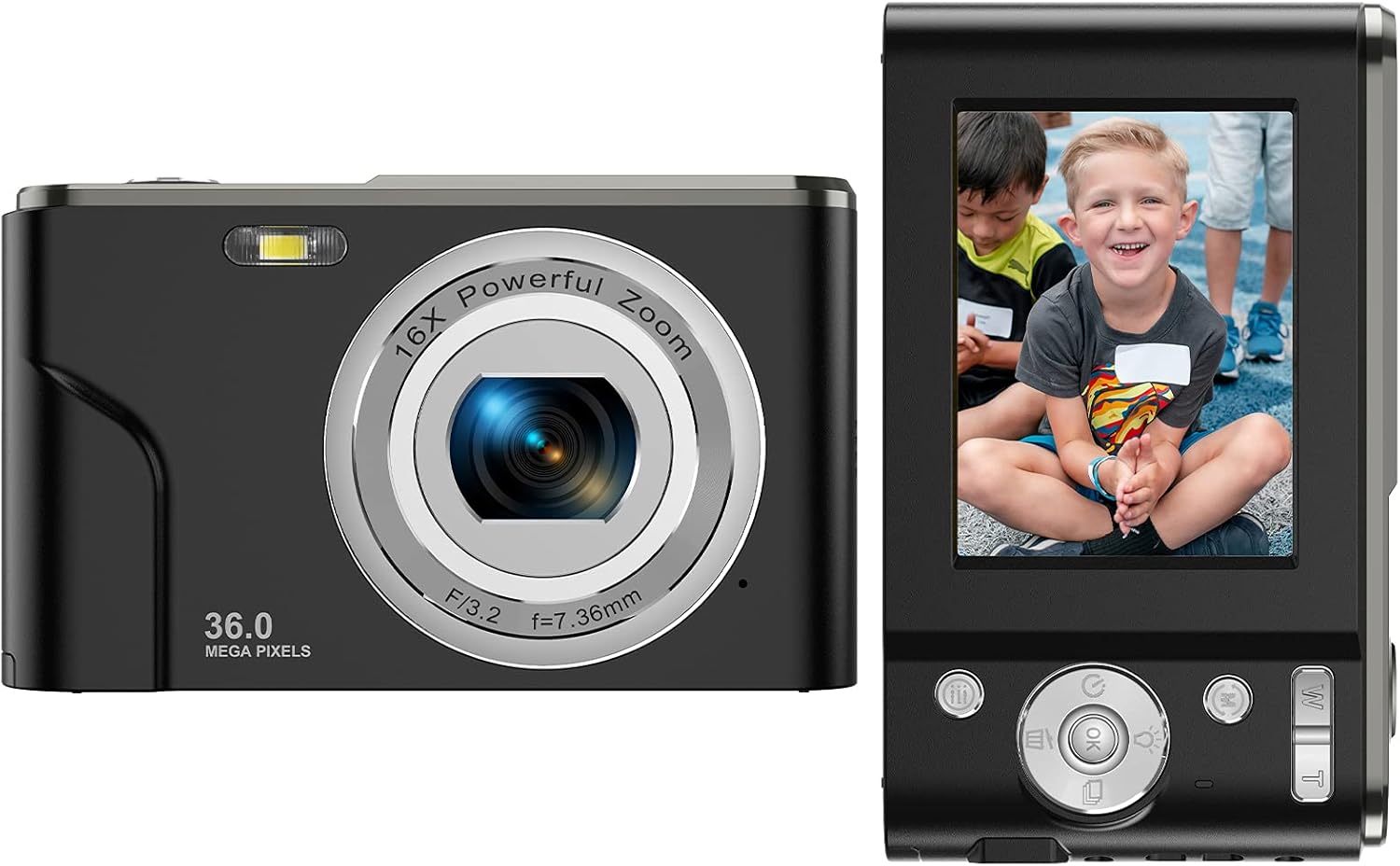 Digital Camera FHD 1080P Mini Video Camera 36MP Vlog Camera for YouTube 2.4 Inch IPS LCD Display Compact Pocket Camera with 16X Digital Zoom Anti-Shake Burst Shoot for Kids Students Teenager - Silver Pack of 2