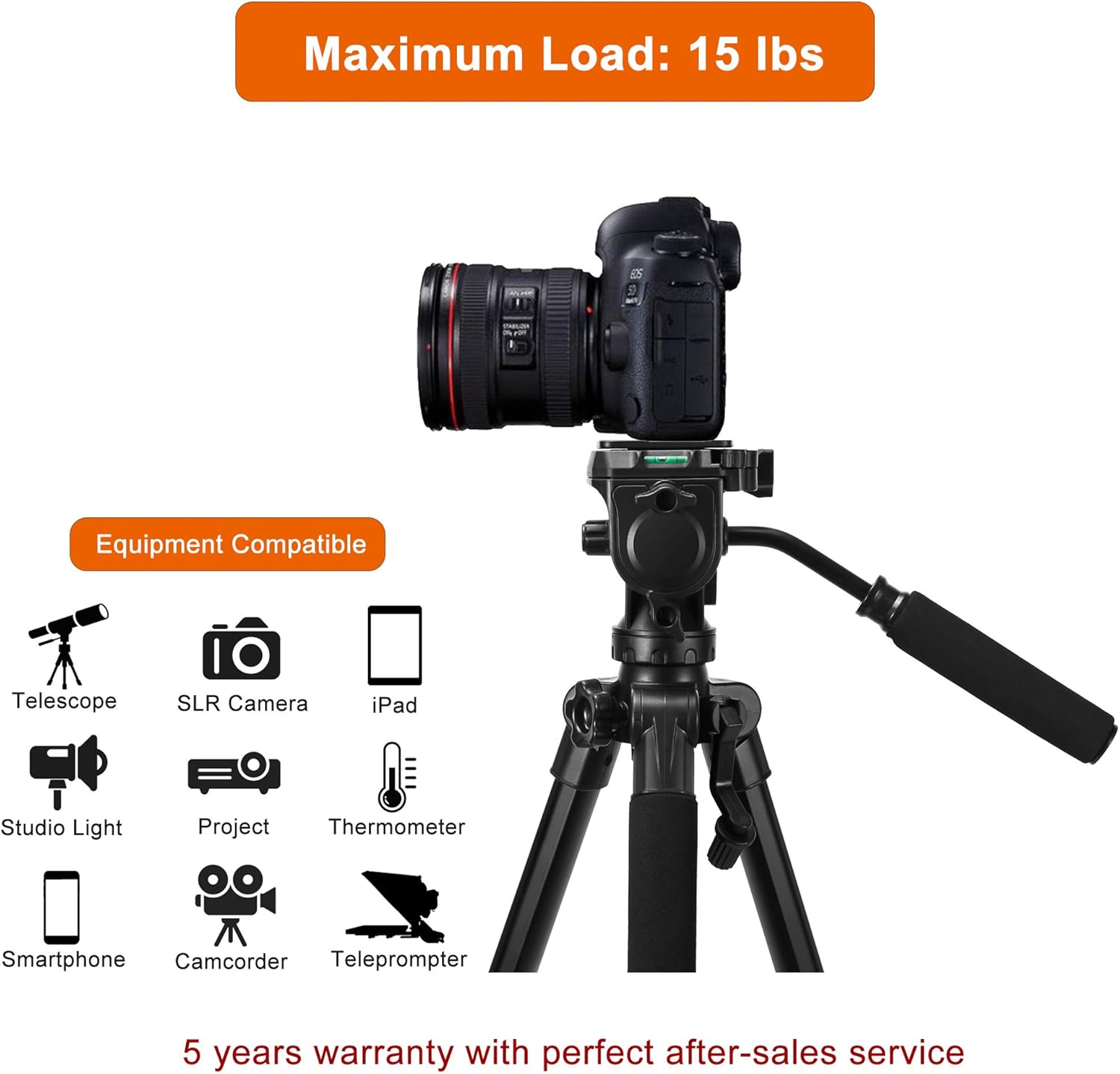 Tripod, 75 inch Tripod for Camera 15 lbs Loads with Fluid Head, 2 Quick Release Mounts and Tablet & Phone Mount Pack of 2