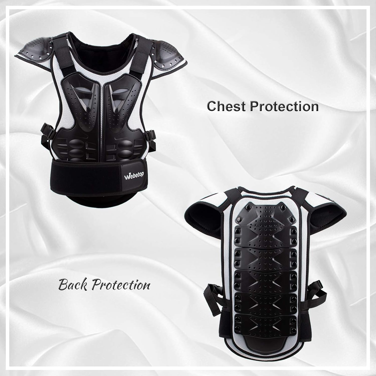Webetop Kids Dirt Bike Body Chest Spine Protector Vest Gear for Motocross Skiing Black/Silver L